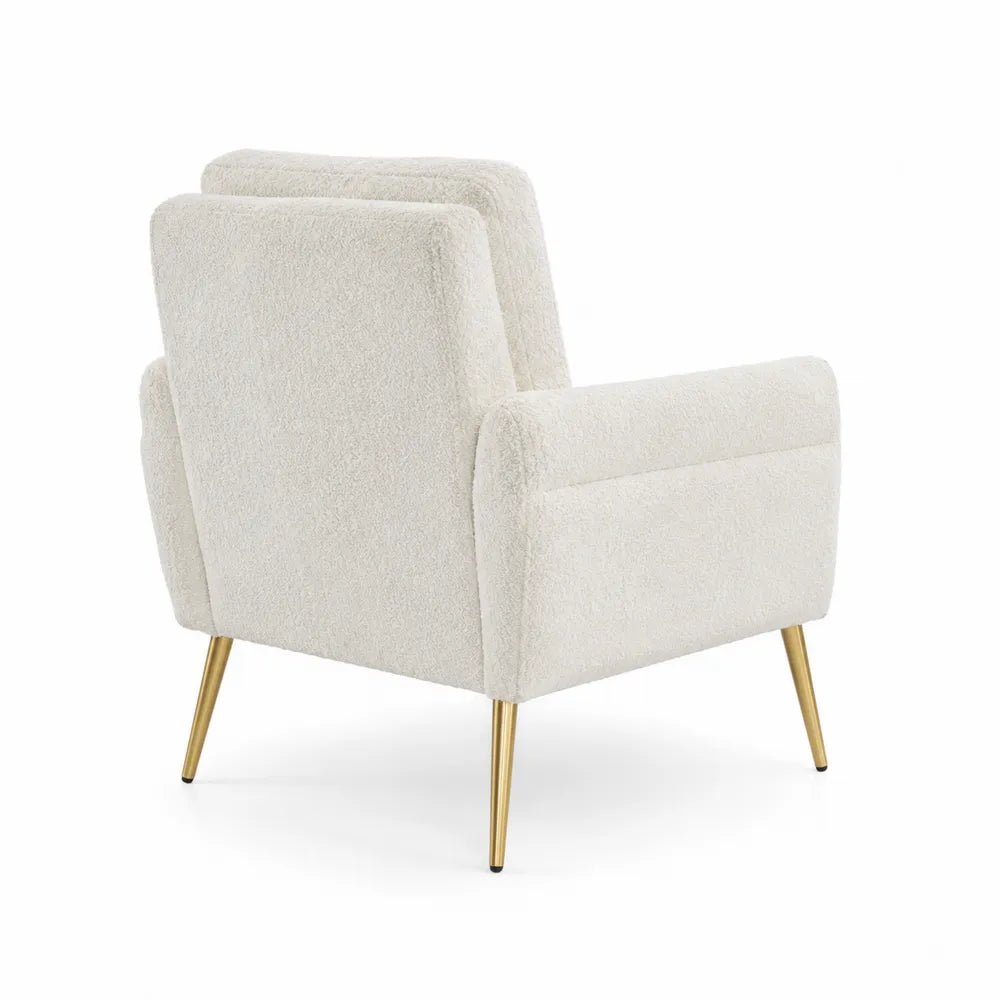 Fauteuil en tissu bouclé avec pieds métalliques dorés