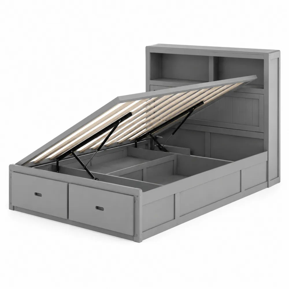 Lit avec rangement en Bois Gris