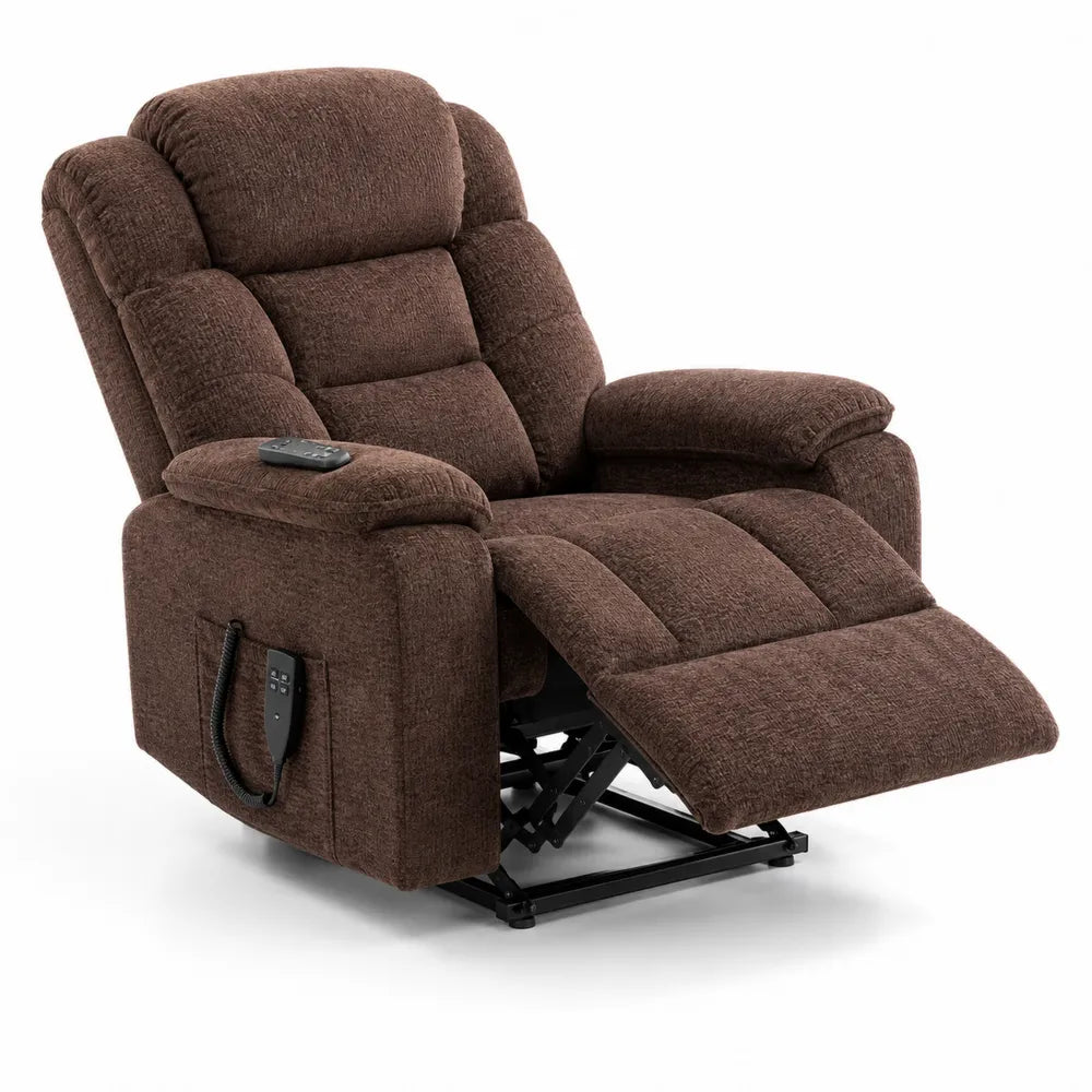 Fauteuil inclinable électrique en tissu brun