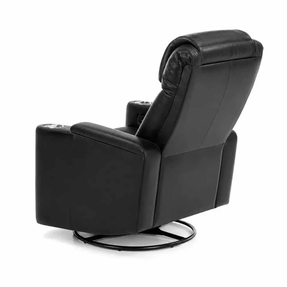 Fauteuil pivotant en cuir synthétique noir avec porte-gobelets