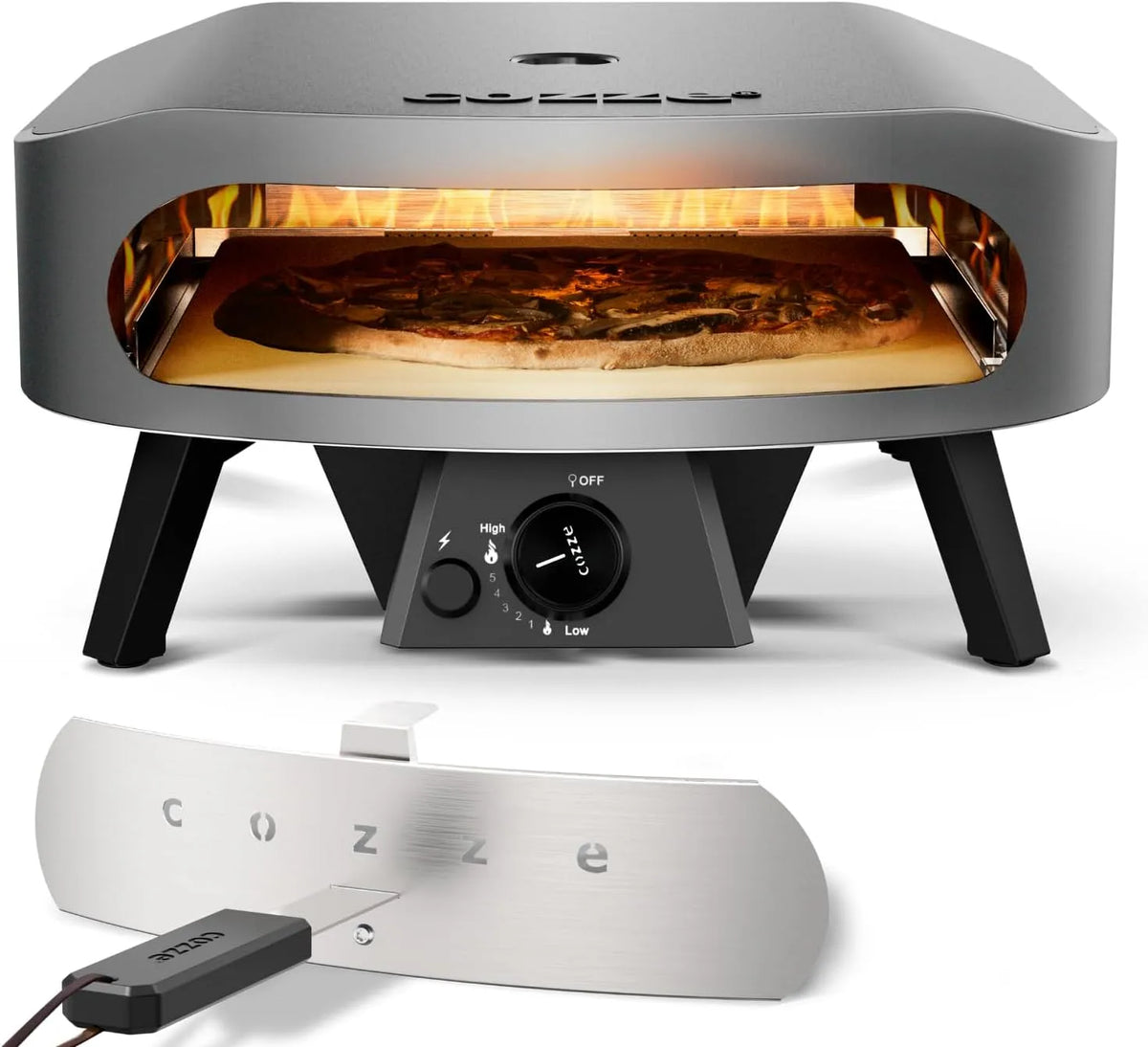 Four électrique à pizza, 17 pouces, acier inoxydable, Gaz 30 mbar, Grande pierre en cordiérite incluse, Cuisson rapide 2 min, Double chambre en acier