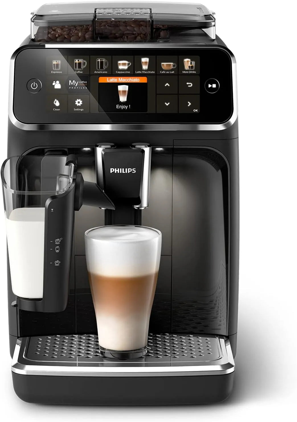 Philips 12 boissons, machine à café grain 5400, carafe LatteGo, Noir EP5441/50, Expresso broyeur avec 4 profils utilisateur, écran intuitif