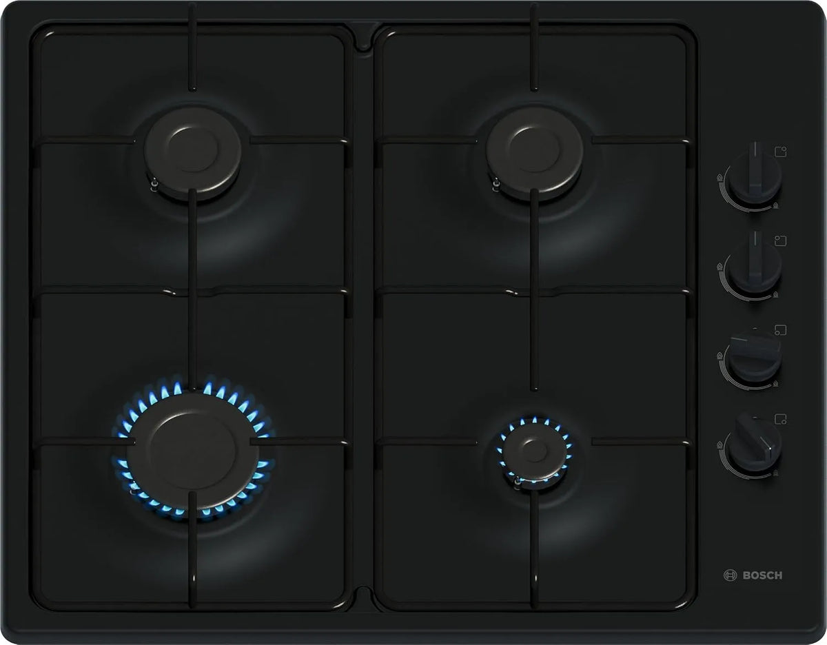Bosch PBP6B6K80 Plaque de cuisson à gaz, 60 cm, table de cuisson à gaz, noir, Série 2, 4 foyers