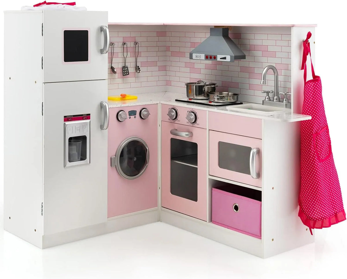 Lave-linge, Jouet de Cuisine Simulés pour 3+ Ans, GOPLUS Cuisine Enfant avec Lumière et Son Interactives, Machine à Glaçons