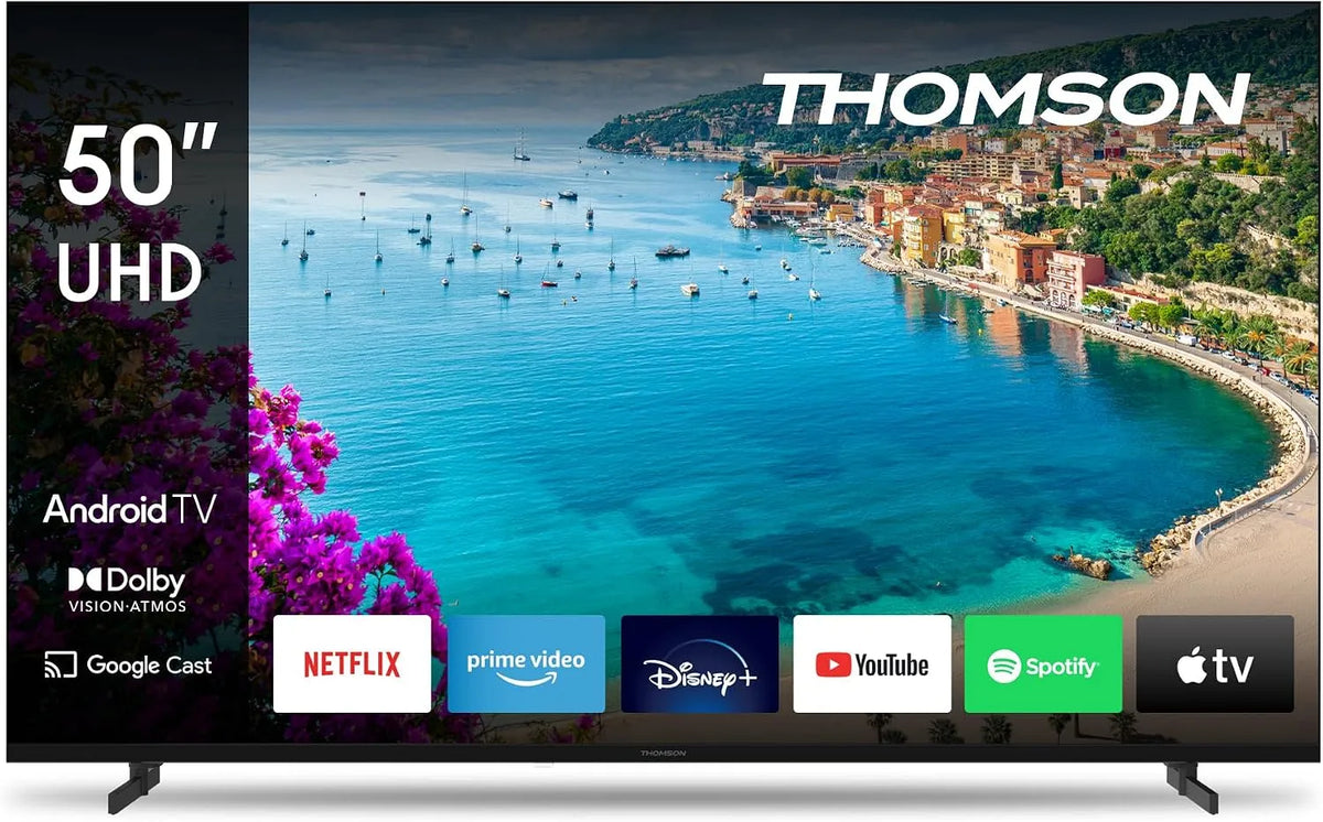 Google 50UA5S13 Smart TV, 50 pouces, téléviseur, 4K UHD, HDMI, Wi-Fi, Bluetooth, Android OS, Triple-Tuner, Dolby Digital, 126 cm, CI+, Câble
