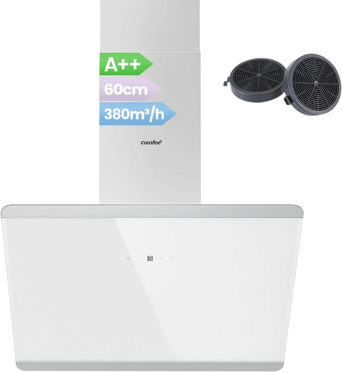 Hotte aspirante, 60 cm, 380 m3/h, hotte de cuisine, COMFEE CH60J64ET4A2W, tactile, acier inoxydable, LED