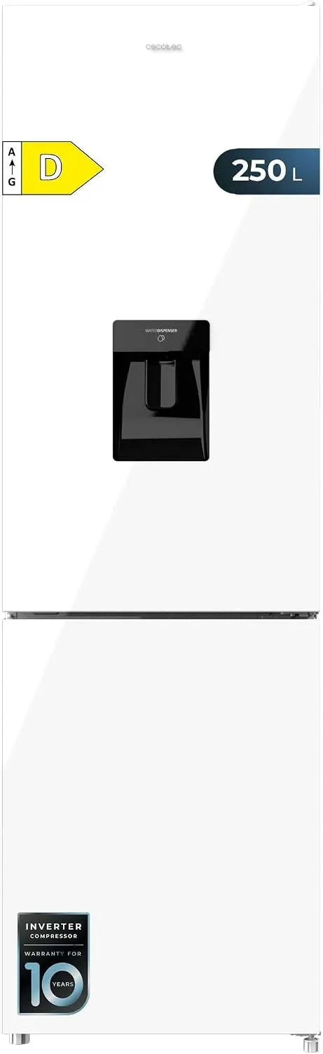 Cecotec Bolero CoolMarket Combi Réfrigérateur combiné, No Frost, Inverter, frigo avec congélateur, blanc, Réfrigérateur né 250 WD White Glass D, LED