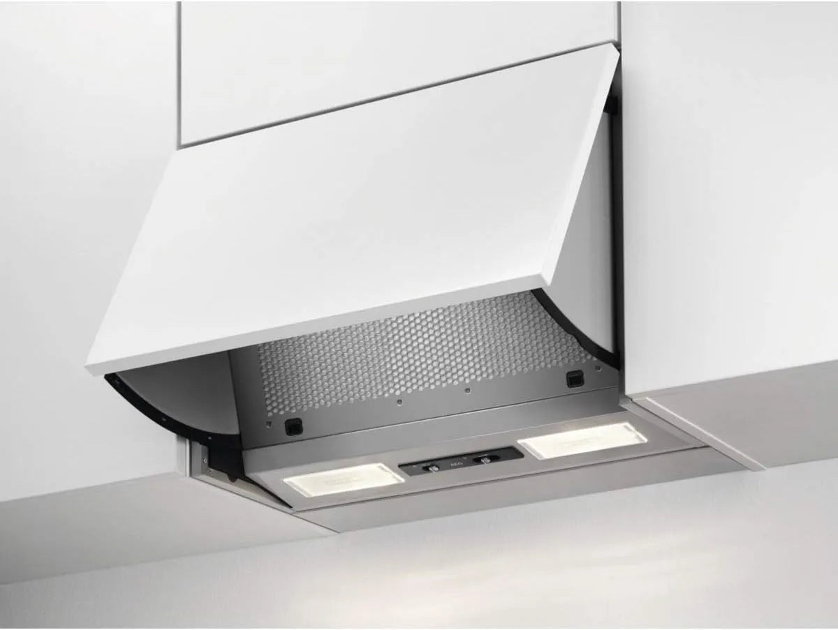 AEG DEB1621S Hotte aspirante, 59, 8 cm, hotte de cuisine, éclairage LED, encastrable, 3 niveaux, gris, 1 kWh par an, encastrée, filtre à graisse non