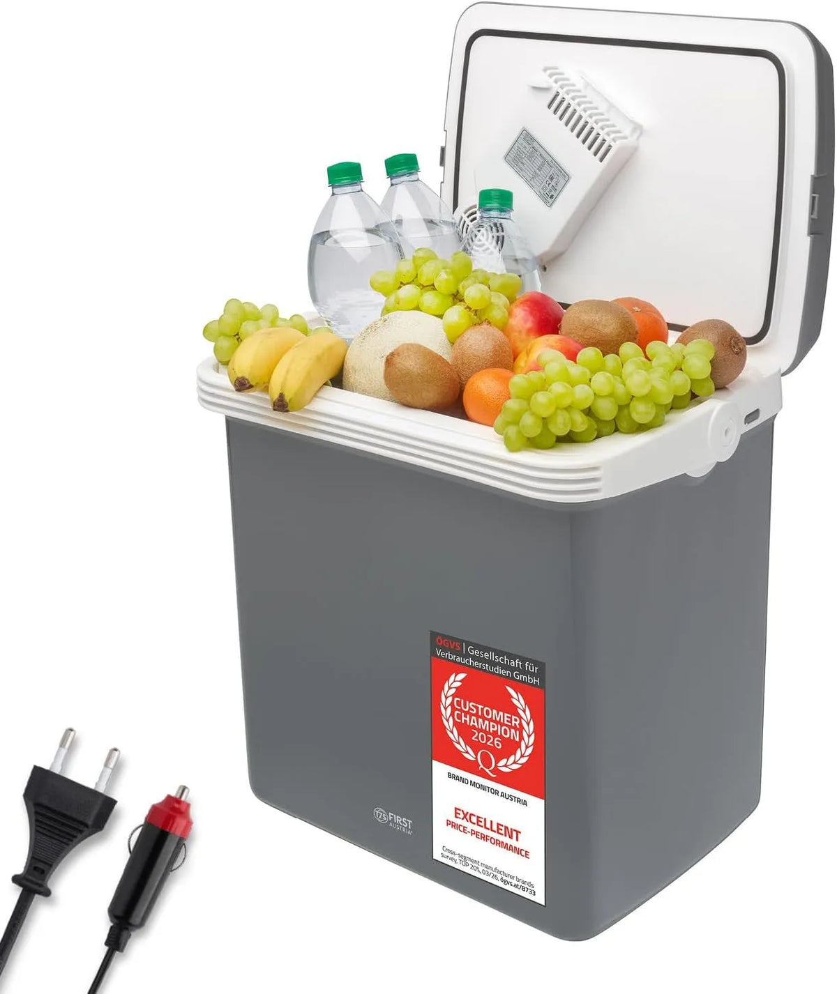 Glacière électrique 12V/230V, 32 L, 12 V, silencieux, voiture, camping, mini frigo portable, gris, TZS First Austria - Glacière Électrique 32L
