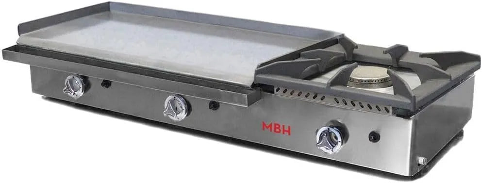 Produit Plancha à gaz industrielle 800 x 400 mm avec foyer pour hôtellerie. Fry Top en acier laminé pour cuisine professionnelle de bar et restaurant