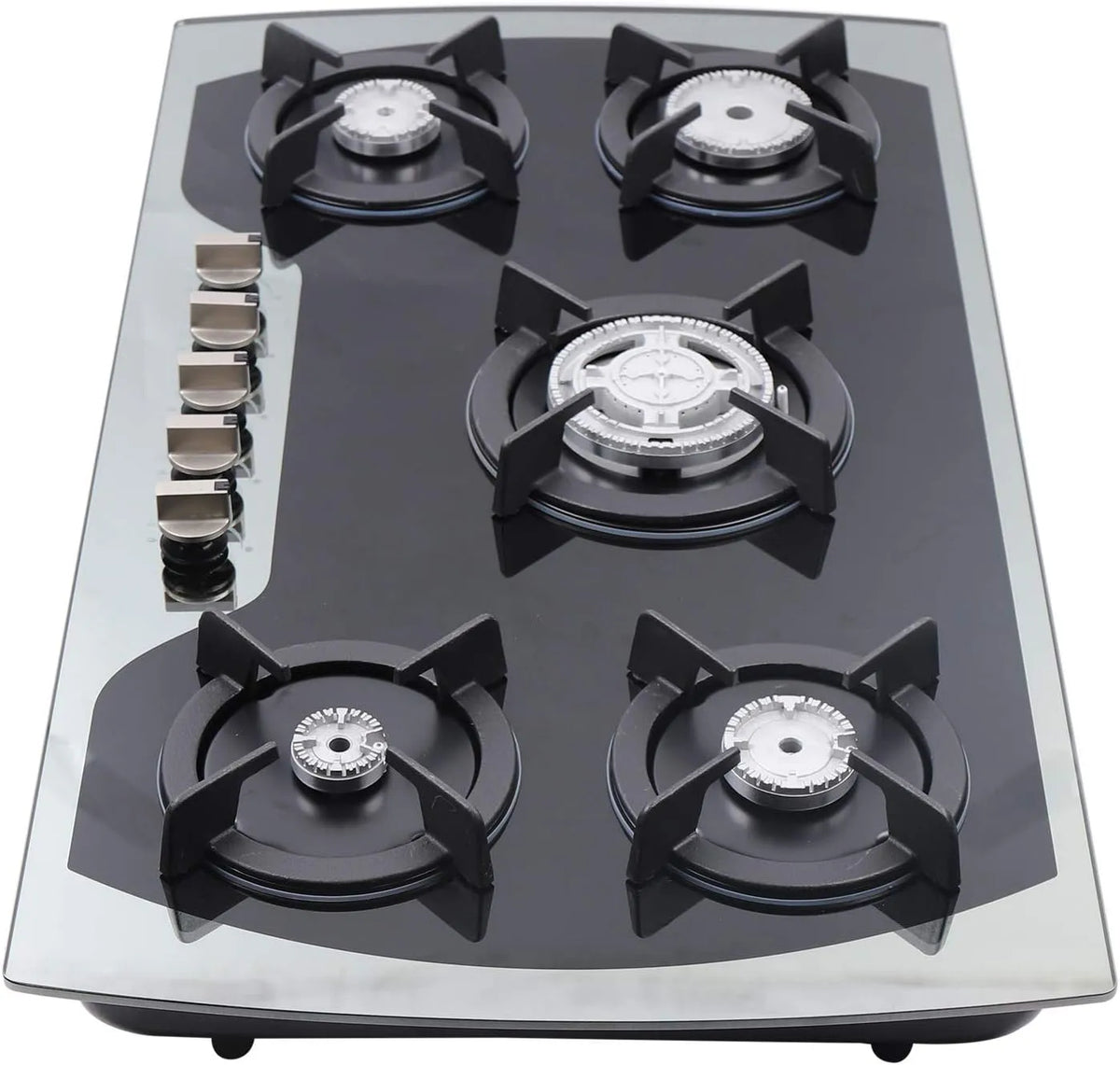 Plaque de cuisson à gaz, 35, 4 pouces, 5 foyers, table de cuisson à gaz, noir, 4' en Verre Trempé, Vitrocéramique avec Brûleur en Aluminium