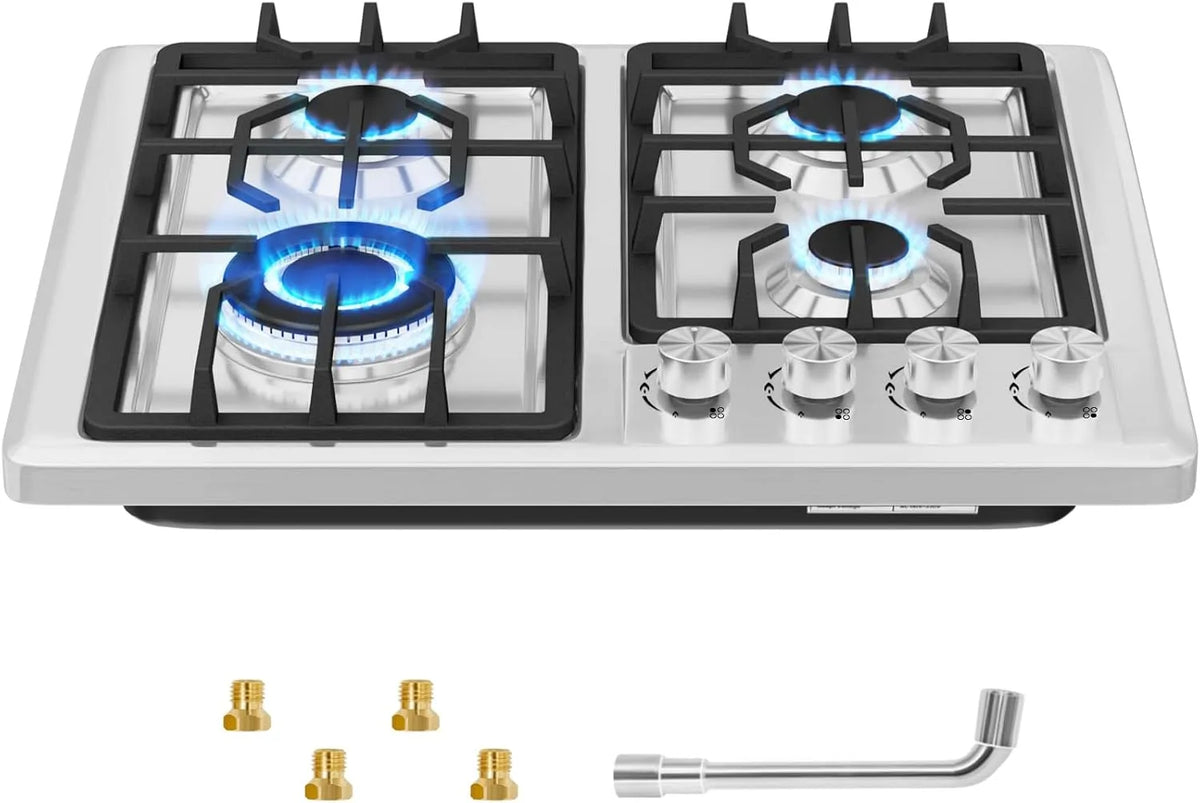Plaque de cuisson à gaz, 60cm, 4 foyers, encastrable, acier inoxydable, table de cuisson à gaz, Convient pour le Gaz Naturel ou le Gaz Propane