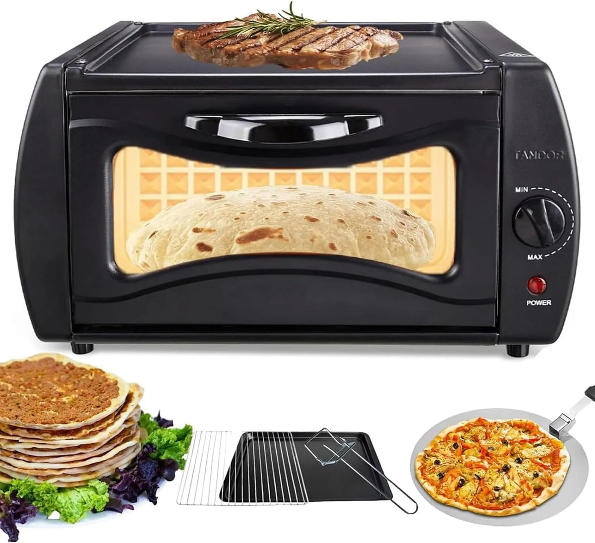 Four électrique à pizza, Roti, Four Électrique De Comptoir for Pizza, Température Réglable for Chapati, Naan, Accessoires Inclus