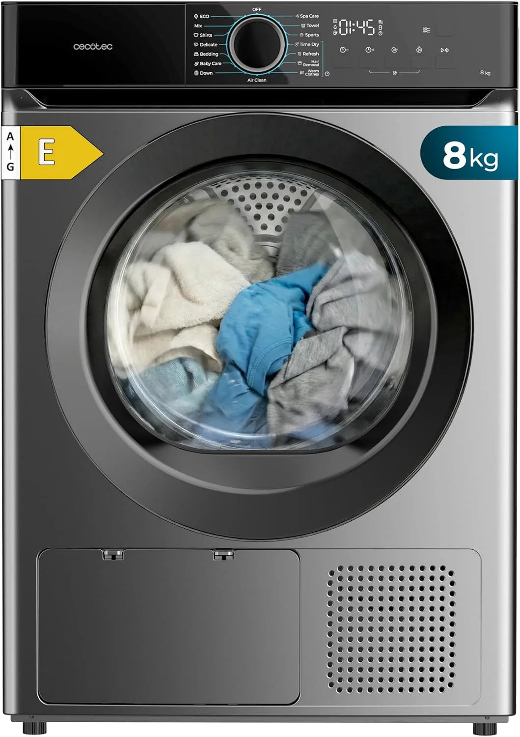 Cecotec Bolero Dresscode Dry Sèche-linge, 650 W, 15 programmes, 8 kg, classe énergétique E, Ancienne A++, Faible Consommation, SpaCare, Anti-Froissage