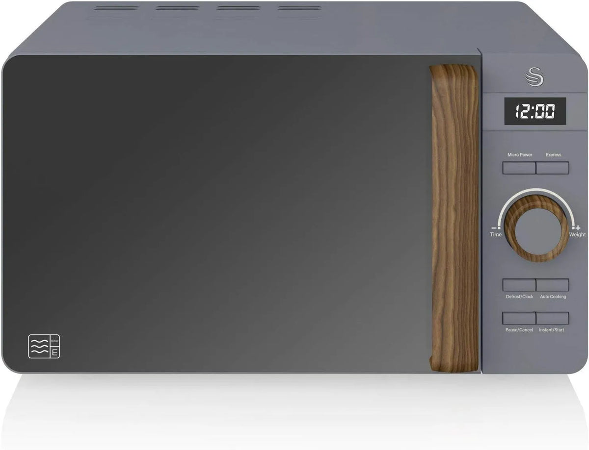 Micro-ondes, 20 L, 800 W, minuteur, gris, minuterie 30 min, 6 niveaux de fonctionnement, nettoyage facile, mode dégivreur, design moderne, gris mat