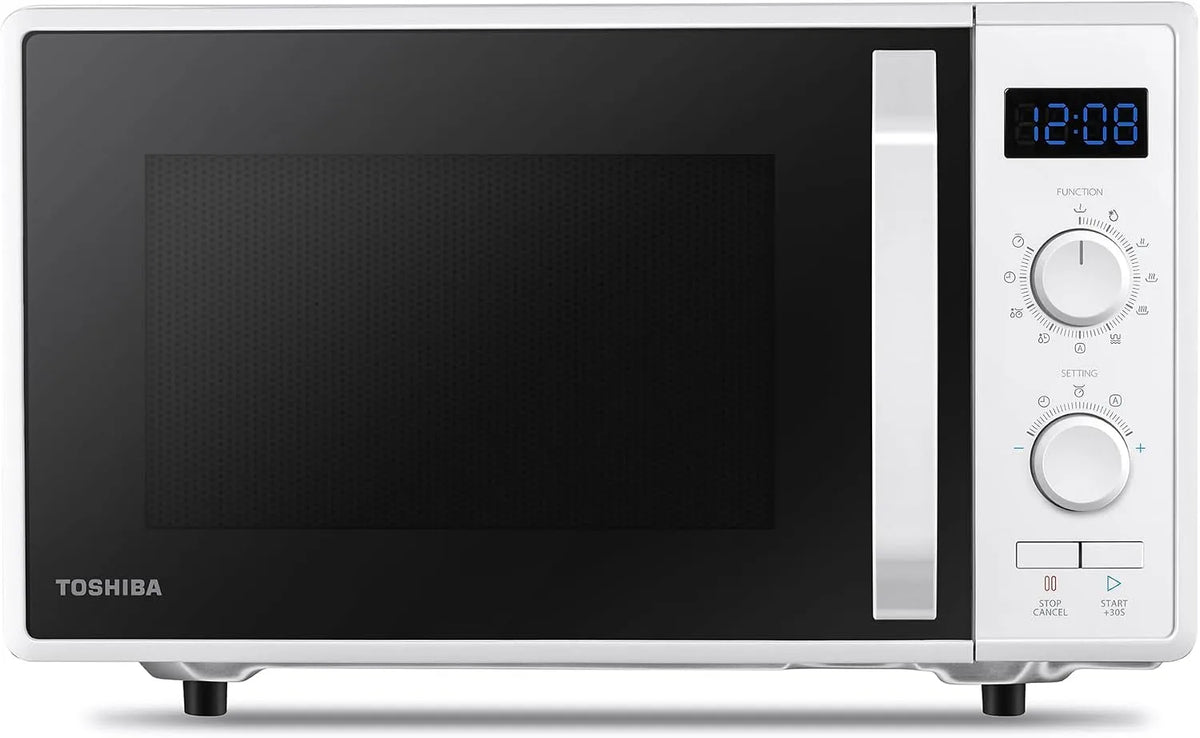 Toshiba MW2-AG23P 3-en-1 Micro-ondes, 23 L, 1050/900 W, minuteur, gril, four micro-ondes, blanc, lumières LED intégrées, plaque tournante avec mémoire