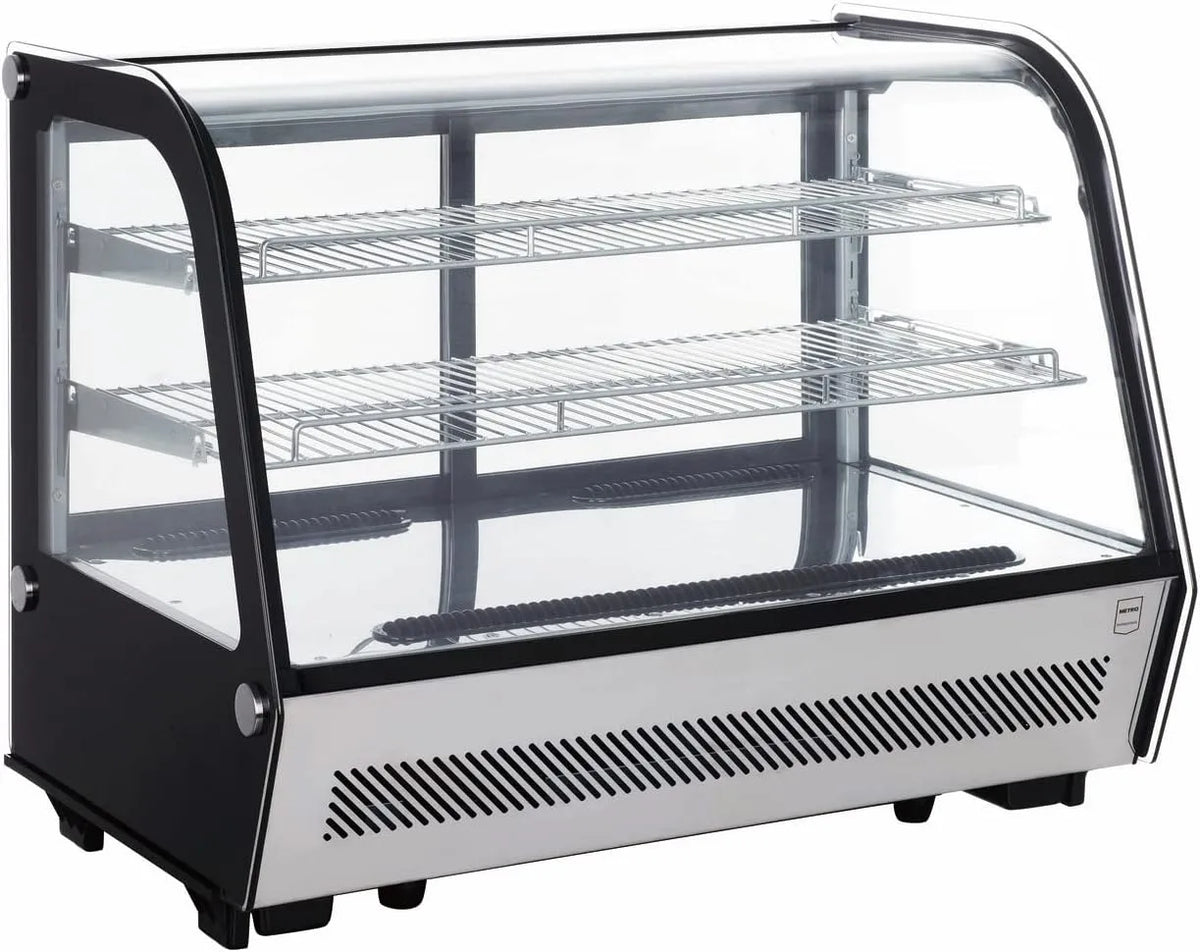 Vitrine réfrigérée, 88 x 56, 8 x 68, 6 cm, 130 L, gril, acier inoxydable, noir, inox, verre, deux grilles, 130l, froid avec ventilateur, argenté