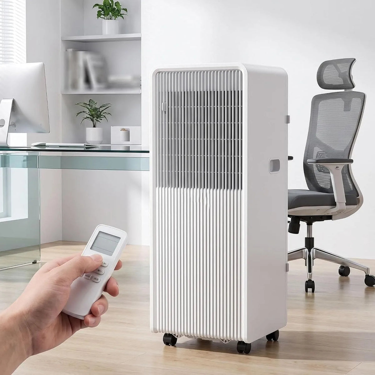 Climatiseur 24H, portable, minuteur, 10000 BTU, Climatiseur Intelligent Ventilateur Déshumidificateur Minuterie 24H Télécommande pour Bureau