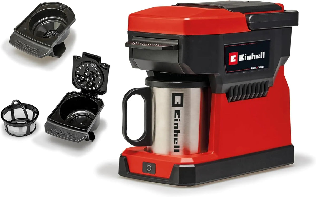 Einhell Cafetière électrique, 18 V, grand réservoir, réservoir d'eau 240 ml, PxC, Einhell Cafetière sans fil TE-CF 18 Li-Solo, pour café filtre et