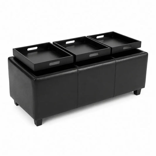 Banc en cuir avec plateaux amovibles et rangement