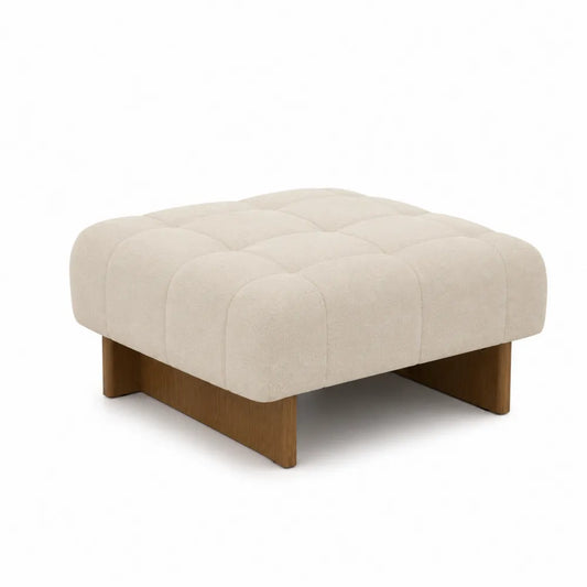 Pouf en Bois et Tissu Beige 80x80x40 cm