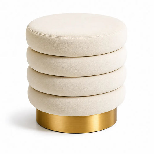 Tabouret rond en tissu et base en métal
