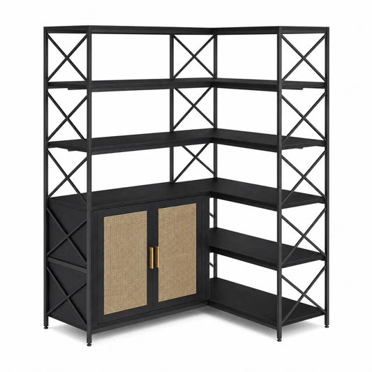 Étagère d'angle en métal et rotin 200x160x40 cm