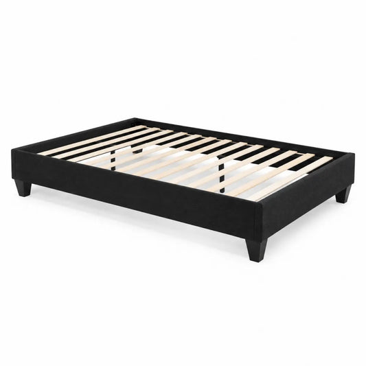 Lit double en tissu noir avec lattes en bois 200x160 cm