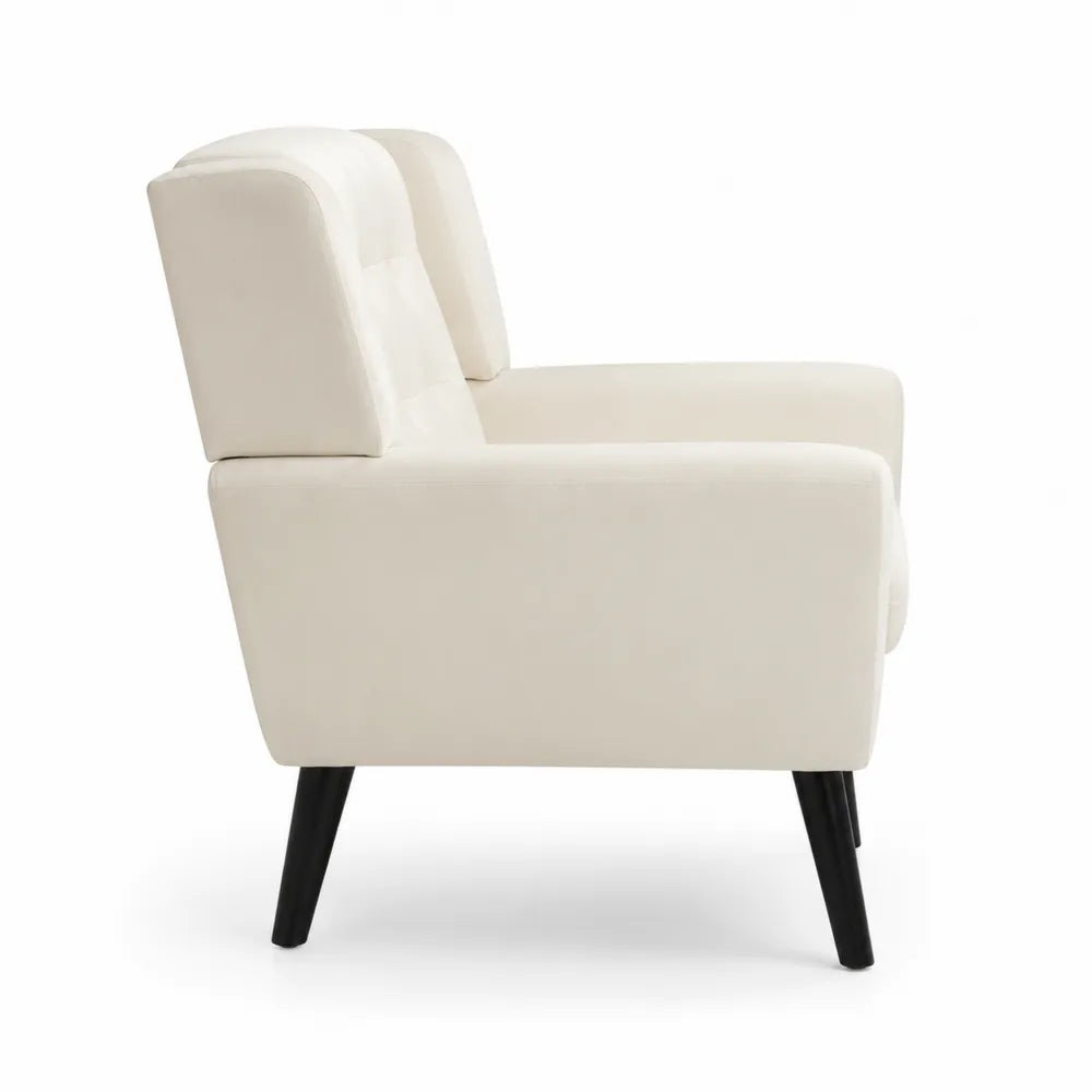 Fauteuil en Tissu Beige avec Pieds en Bois