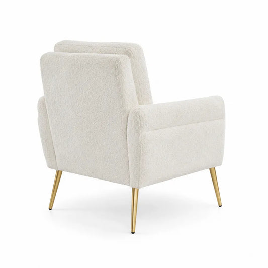Fauteuil en tissu bouclé avec pieds métalliques dorés