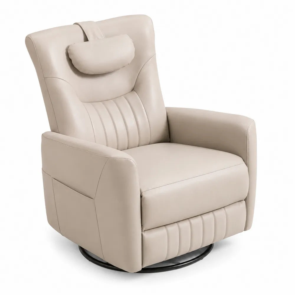 Fauteuil pivotant en cuir synthétique Beige avec repose-tête