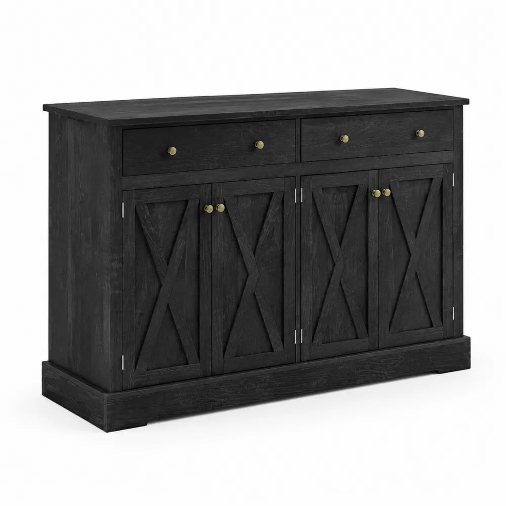 Buffet en bois noir avec poignées en laiton