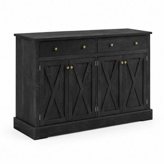 Buffet en bois noir avec poignées en laiton