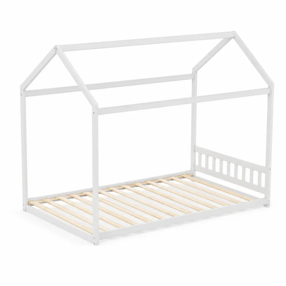 Lit pour enfant en bois en forme de maison 90x200 cm Blanc