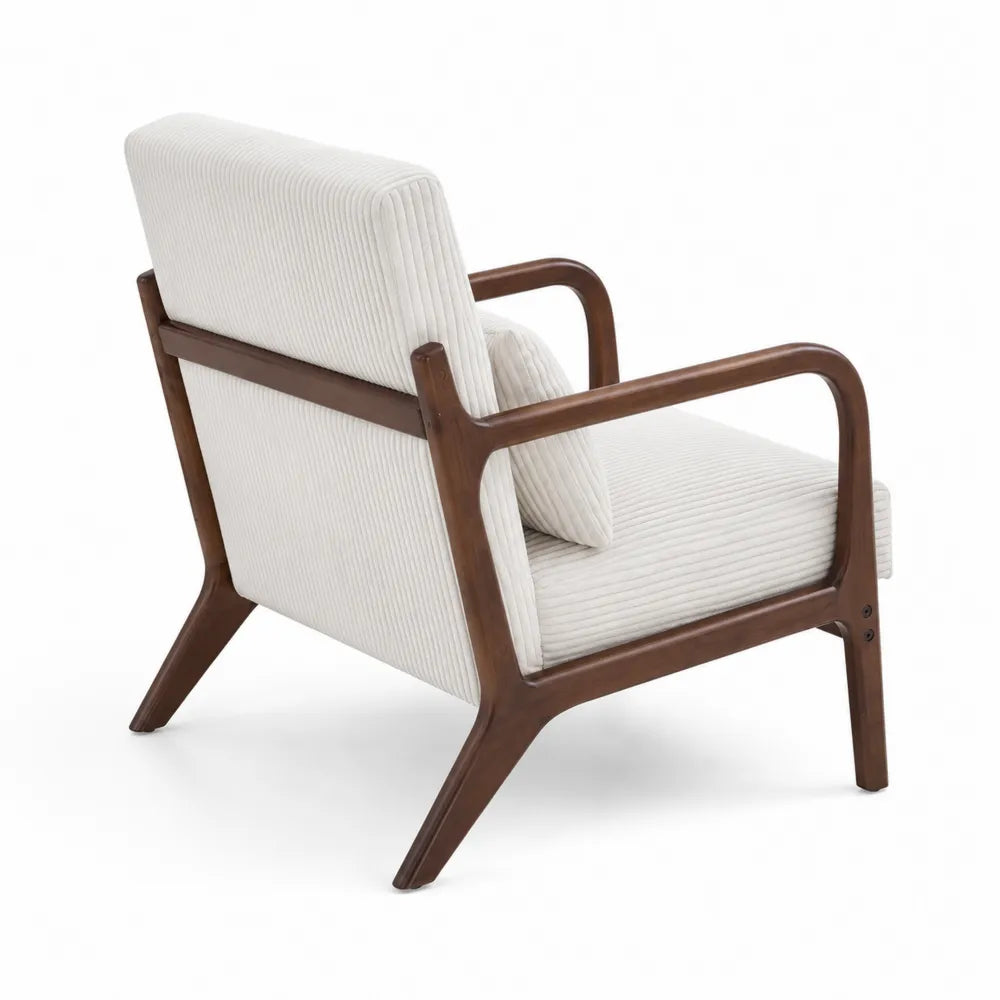 Fauteuil en bois avec tissu velours côtelé Blanc