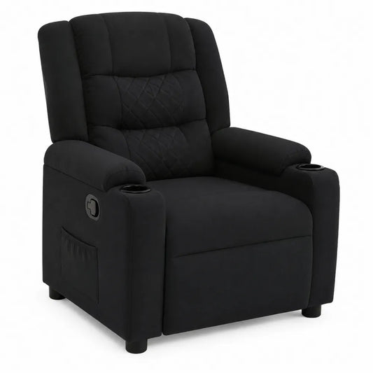 Fauteuil inclinable en tissu noir avec repose-pieds