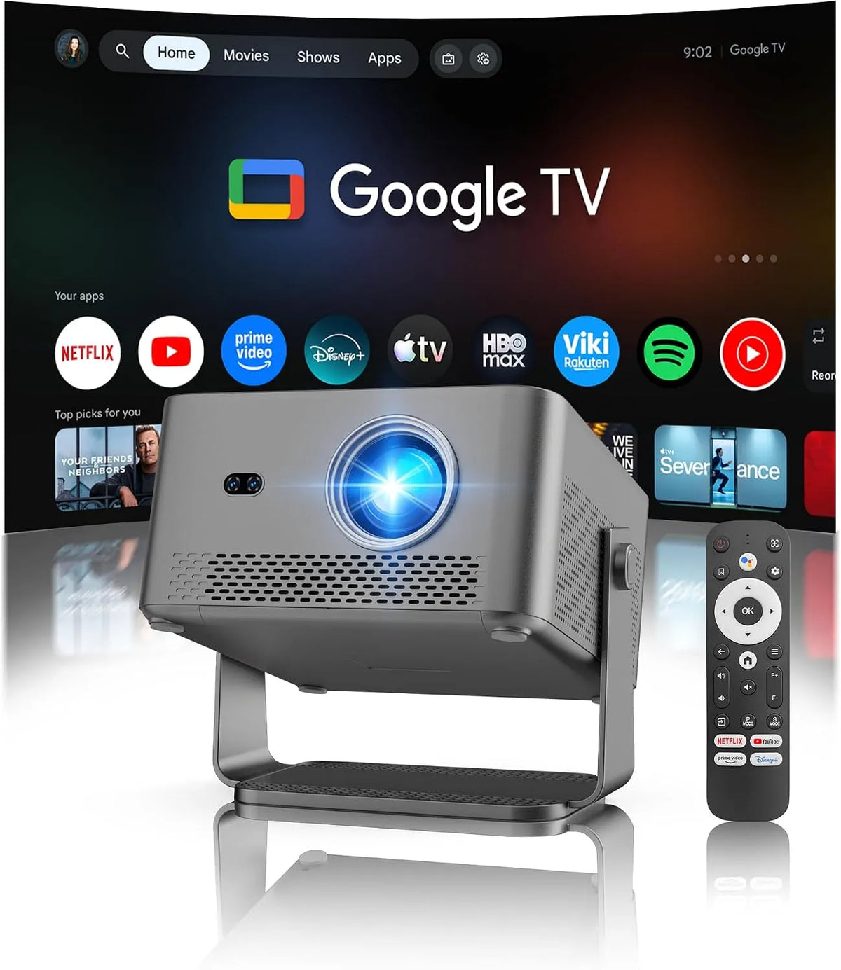 Google 1080P HY450GT Smart TV, téléviseur, Wi-Fi, Bluetooth, Natif 800 ANSI, Haut-parleur 15W, Smart Videoprojecteur, Cinéma Magcubic HY450GT