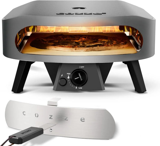 Four électrique à pizza, 17 pouces, acier inoxydable, Gaz 30 mbar, Grande pierre en cordiérite incluse, Cuisson rapide 2 min, Double chambre en acier