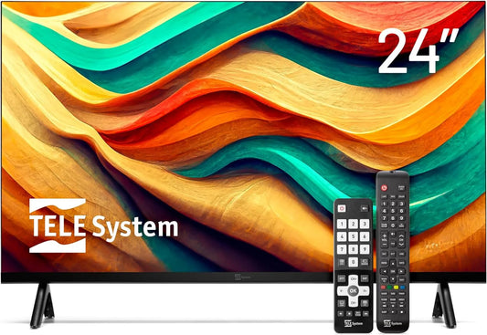Smart TV, 24 pouces, téléviseur, TELE TS24LS15, USB, DVB-T2, 2 Télécommandes, CAM tivùsat, Lecteur USB, Mode Hôtel, Hôtels et B&B