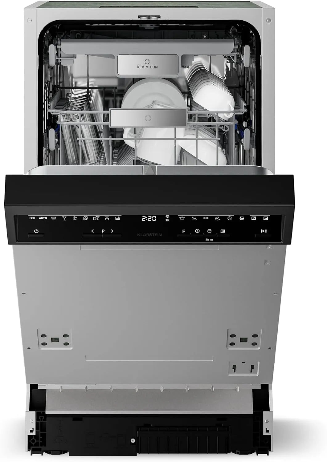 Klarstein Lave-vaisselle, 45cm, 9 programmes, 42 dB, classe énergétique B, aquaStop, format slim, encastrable, verrouillage, 10 Couverts, Sécurité