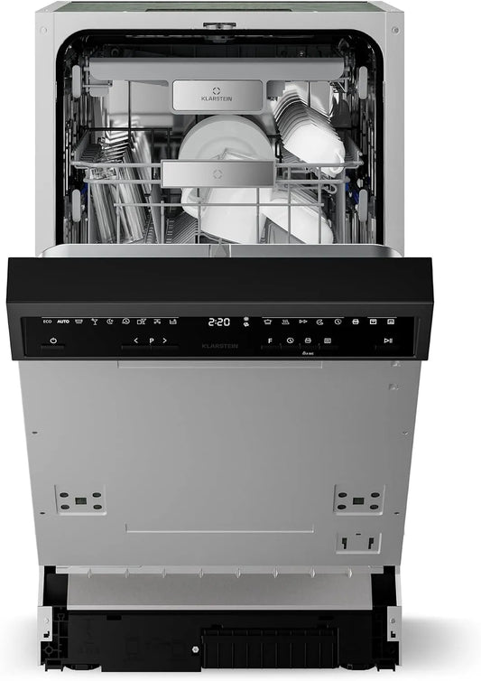 Klarstein Lave-vaisselle, 45cm, 9 programmes, 42 dB, classe énergétique B, aquaStop, format slim, encastrable, verrouillage, 10 Couverts, Sécurité