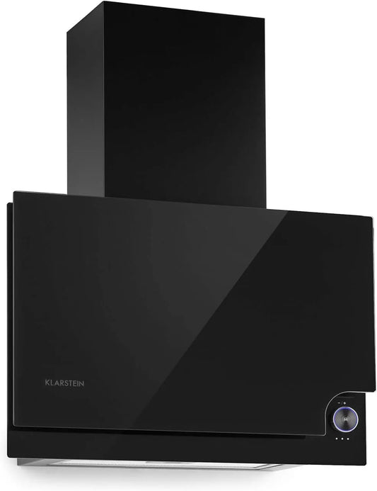 Klarstein Hotte aspirante, 60 x 47 x 23, 5 cm, 123 W, 586 m3/h, hotte de cuisine, inclinée, éclairage LED, tactile, 3 niveaux, noir, Bouton rotatif
