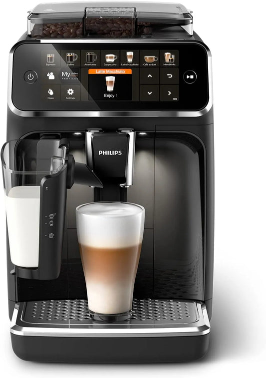Philips 12 boissons, machine à café grain 5400, carafe LatteGo, Noir EP5441/50, Expresso broyeur avec 4 profils utilisateur, écran intuitif