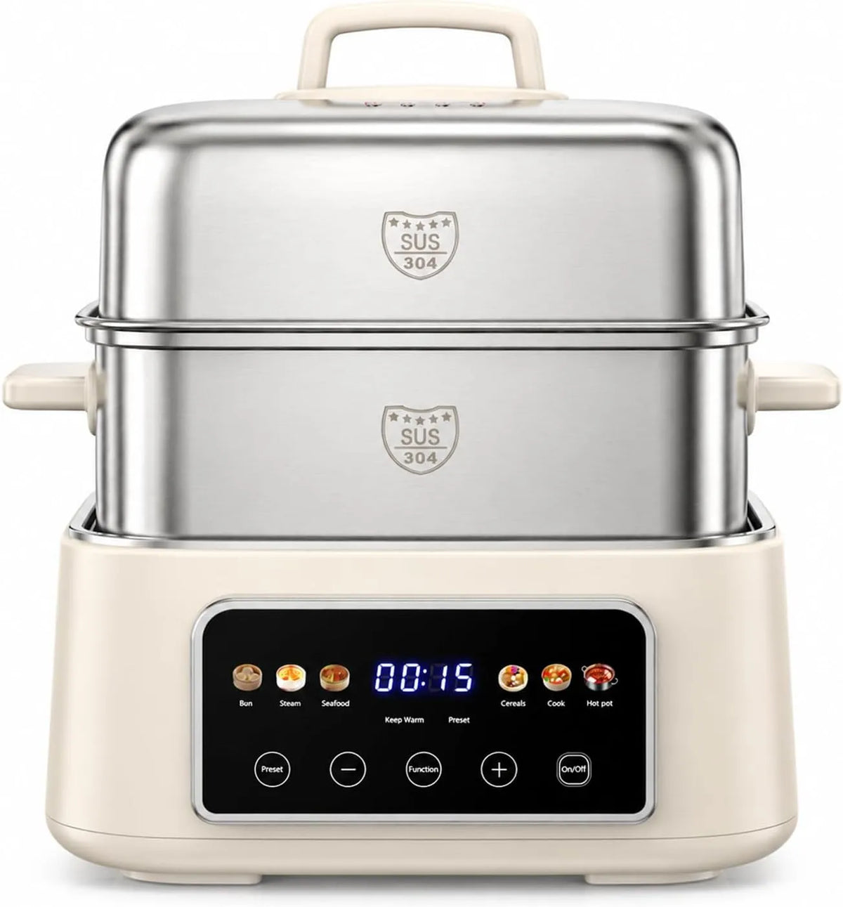 2 Niveaux, 12.5L Cuiseur Vapeur Électrique en Acier Inoxydable 304, 6 Programmes Intelligents, Minuterie 24 h, Fulgutonit, Idéal pour les Foyers de 1