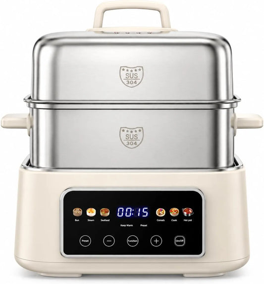 2 Niveaux, 12.5L Cuiseur Vapeur Électrique en Acier Inoxydable 304, 6 Programmes Intelligents, Minuterie 24 h, Fulgutonit, Idéal pour les Foyers de 1