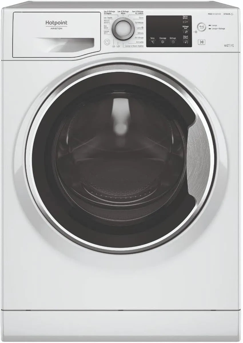 Lave-linge séchant NDBD107489WSAFR, 60, 5 cm, 10 kg, lave-linge, sèche-linge, hygiène, pose libre, blanc, Essorage 1400 tr, min, H 85 x L 59, Hotpoint