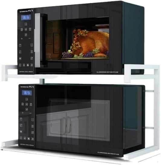 Micro-ondes, blanc, Étagère de cuisine rétractable, comptoir de rangement à longueur réglable