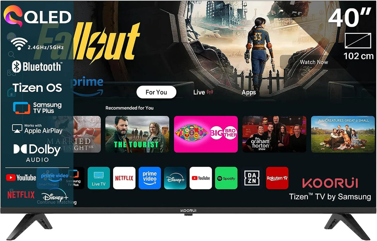 Smart TV, 40 pouces, téléviseur, KOORUI K40Q1FQ-T8, QLED, Tizen OS, triple tuner DVB-T2, S2, Wi-Fi, Bluetooth, Full HD, App Store, 100 cm, Connectée