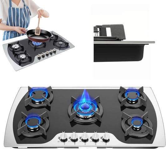 Cuisinière avec four, 83×47cm, gril, professionnel, fonte, Vitre trempée 7mm, Pour gaz naturel ou GPL, 0kW, Puissance 3, Cuisinière à gaz 5 brûleurs