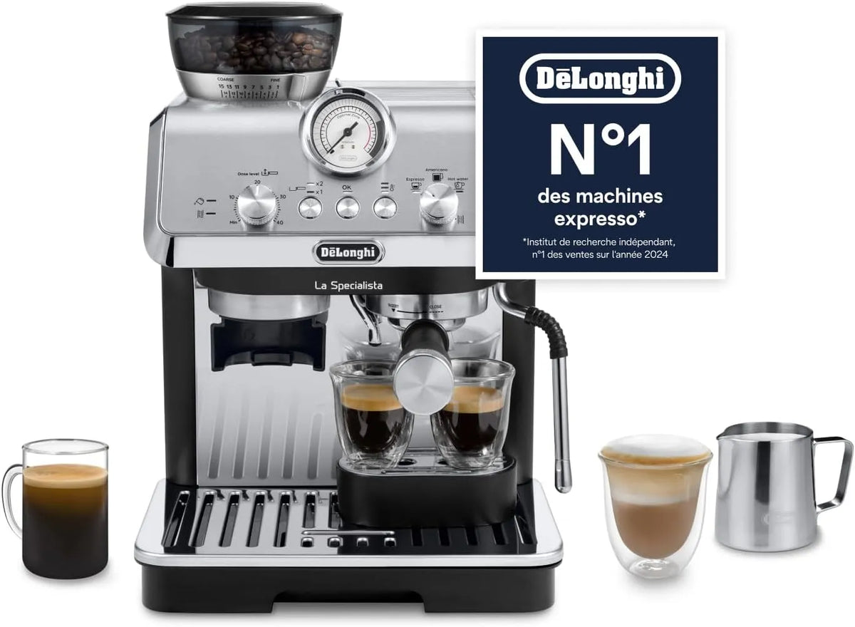 De'Longhi Machine à Espresso 3 Boissons Préréglées, La Specialista Arte, Machine à Café Manuelle, Mousseur à Lait Manuel EC9155.MB, Broyeur Intégré 15